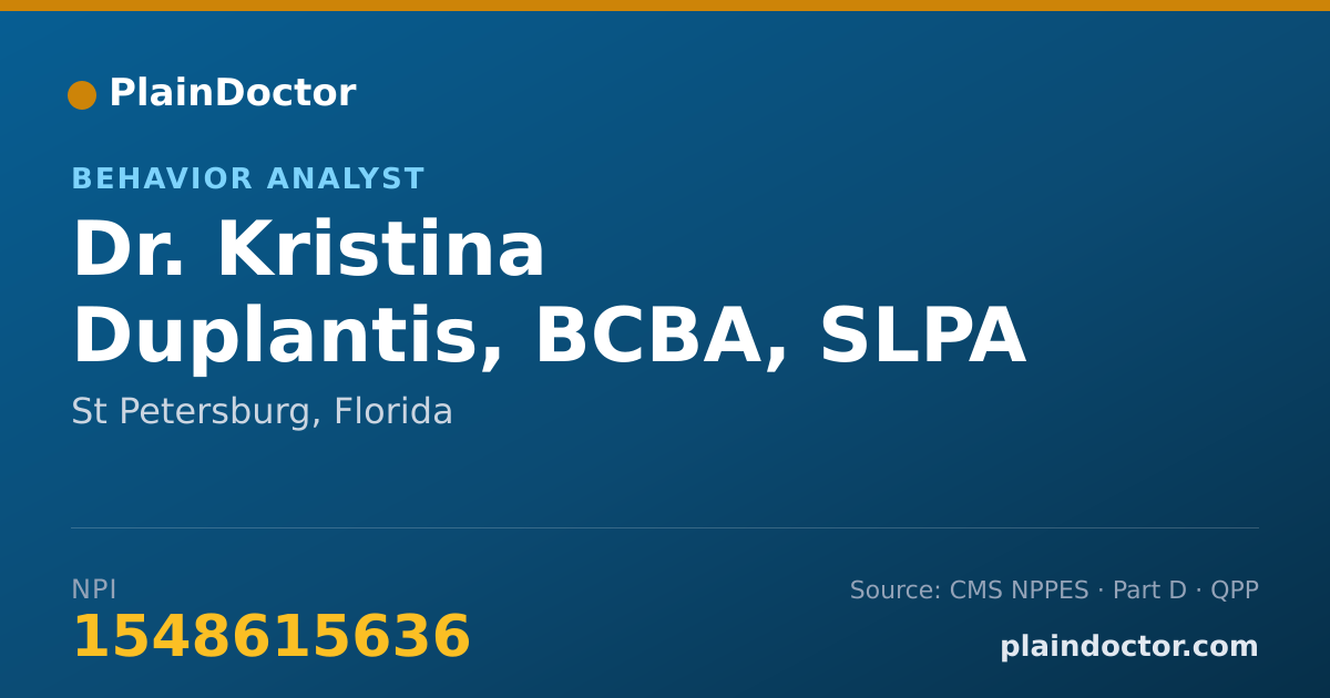 Shareable card for Kristina Duplantis, BCBA, SLPA - Behavior Analyst, St Petersburg, FL