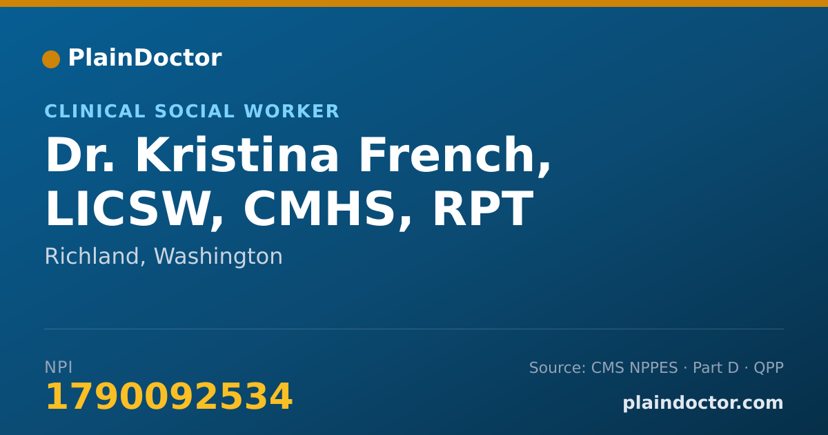 Shareable card for Kristina French, LICSW, CMHS, RPT - Clinical Social Worker, Richland, WA