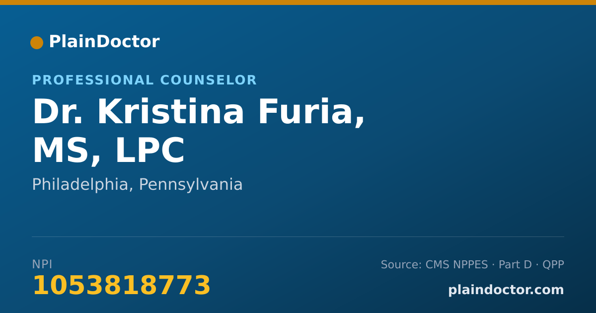 Shareable card for Kristina Furia, MS, LPC - Professional Counselor, Philadelphia, PA