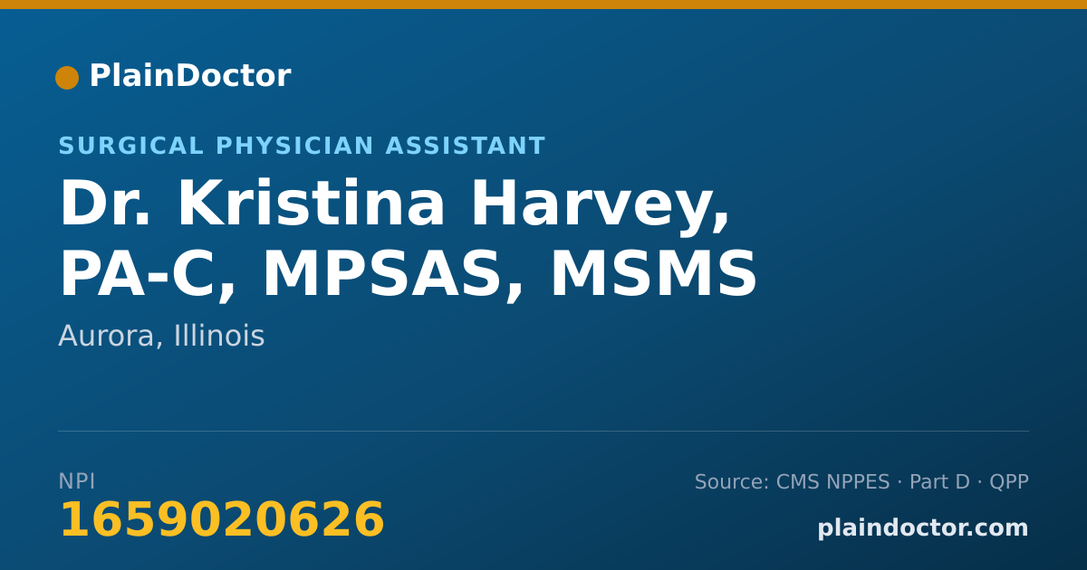 Shareable card for Kristina Harvey, PA-C, MPSAS, MSMS - Surgical Physician Assistant, Aurora, IL