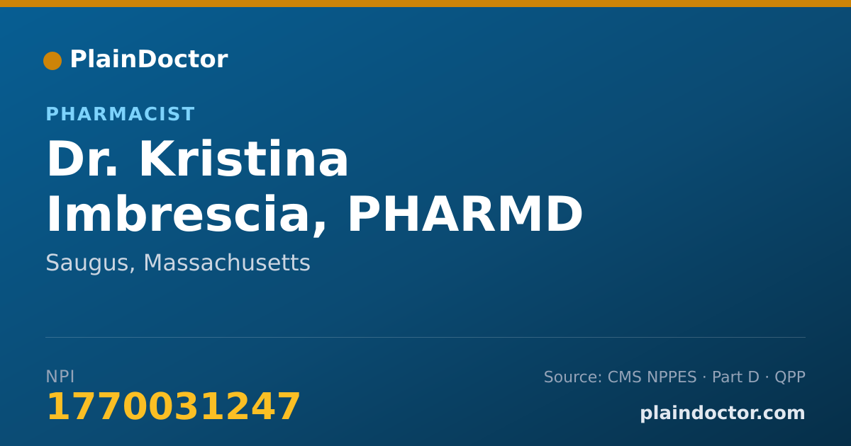 Shareable card for Kristina Imbrescia, PHARMD - Pharmacist, Saugus, MA