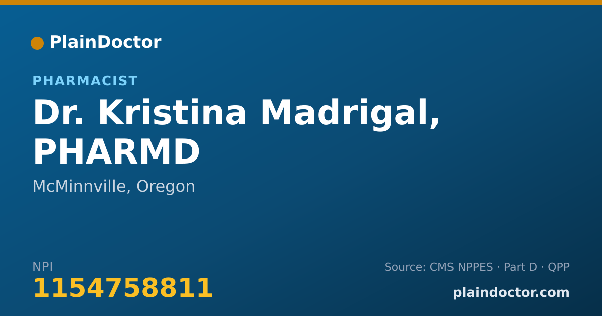 Shareable card for Kristina Madrigal, PHARMD - Pharmacist, McMinnville, OR