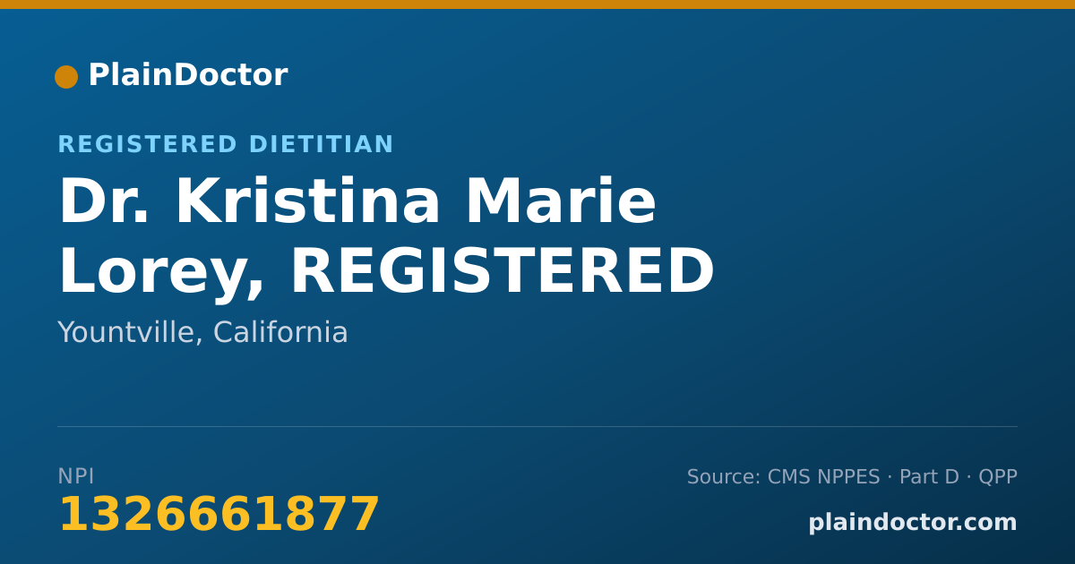 Shareable card for Kristina Marie Lorey, REGISTERED DIETICIAN - Registered Dietitian, Yountville, CA