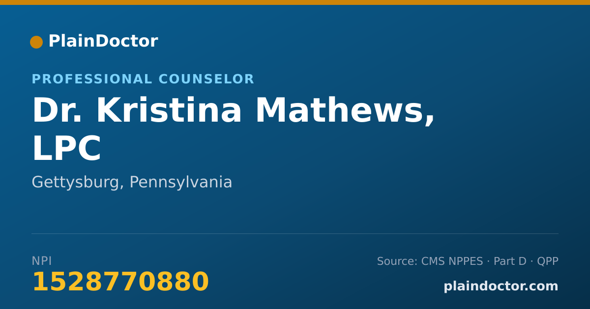 Shareable card for Kristina Mathews, LPC - Professional Counselor, Gettysburg, PA