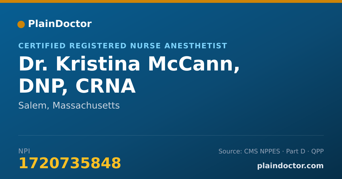 Shareable card for Kristina McCann, DNP, CRNA - Certified Registered Nurse Anesthetist, Salem, MA