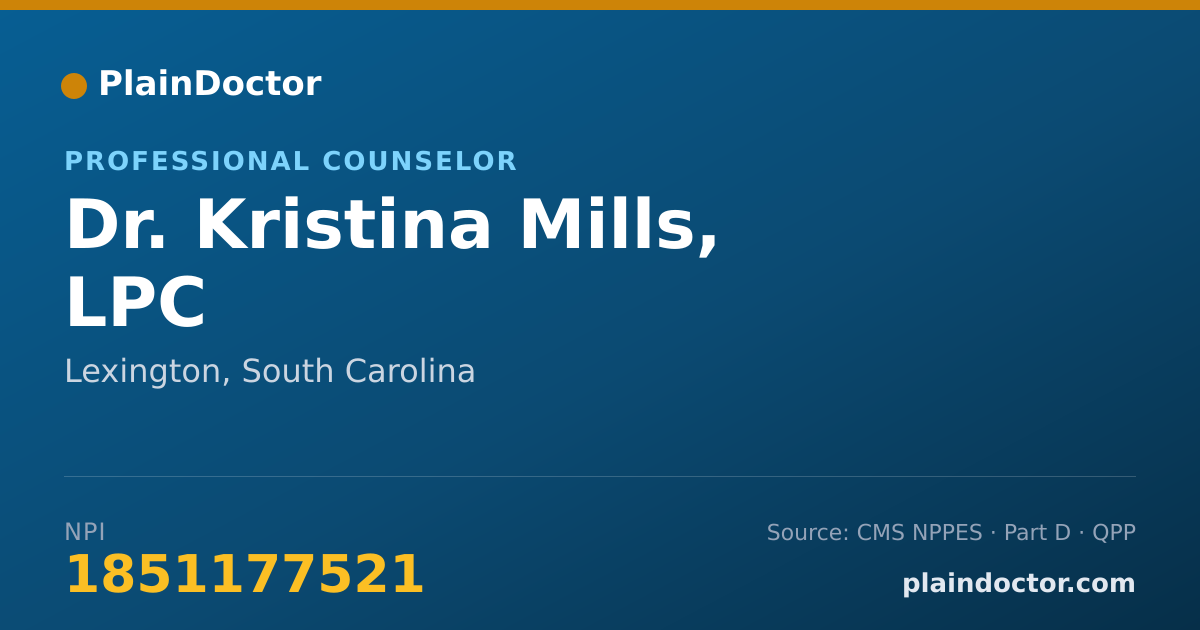 Shareable card for Kristina Mills, LPC - Professional Counselor, Lexington, SC