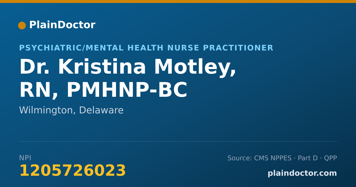 Shareable card for Kristina Motley, RN, PMHNP-BC - Psychiatric/Mental Health Nurse Practitioner, Wilmington, DE