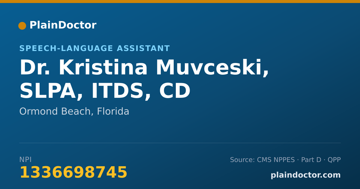 Shareable card for Kristina Muvceski, SLPA, ITDS, CD - Speech-Language Assistant, Ormond Beach, FL