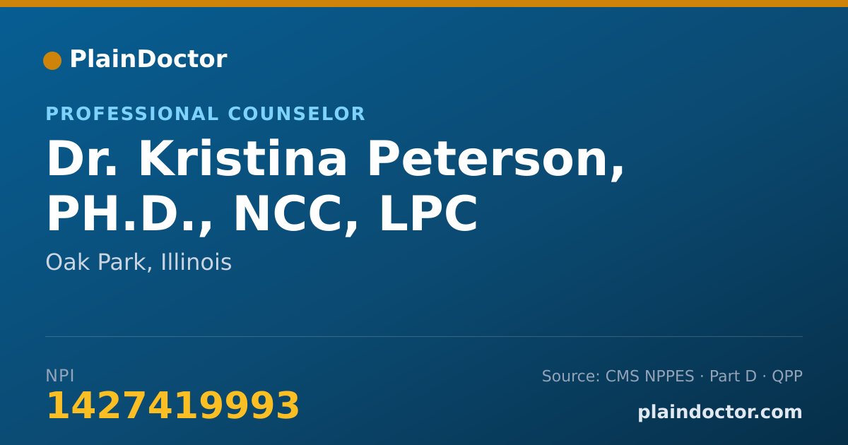 Shareable card for Kristina Peterson, PH.D., NCC, LPC - Professional Counselor, Oak Park, IL