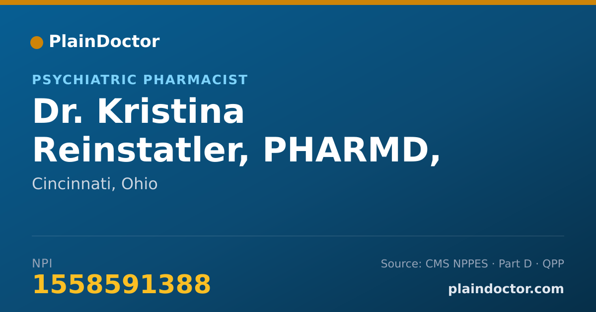 Shareable card for Kristina Reinstatler, PHARMD, BCPP - Psychiatric Pharmacist, Cincinnati, OH