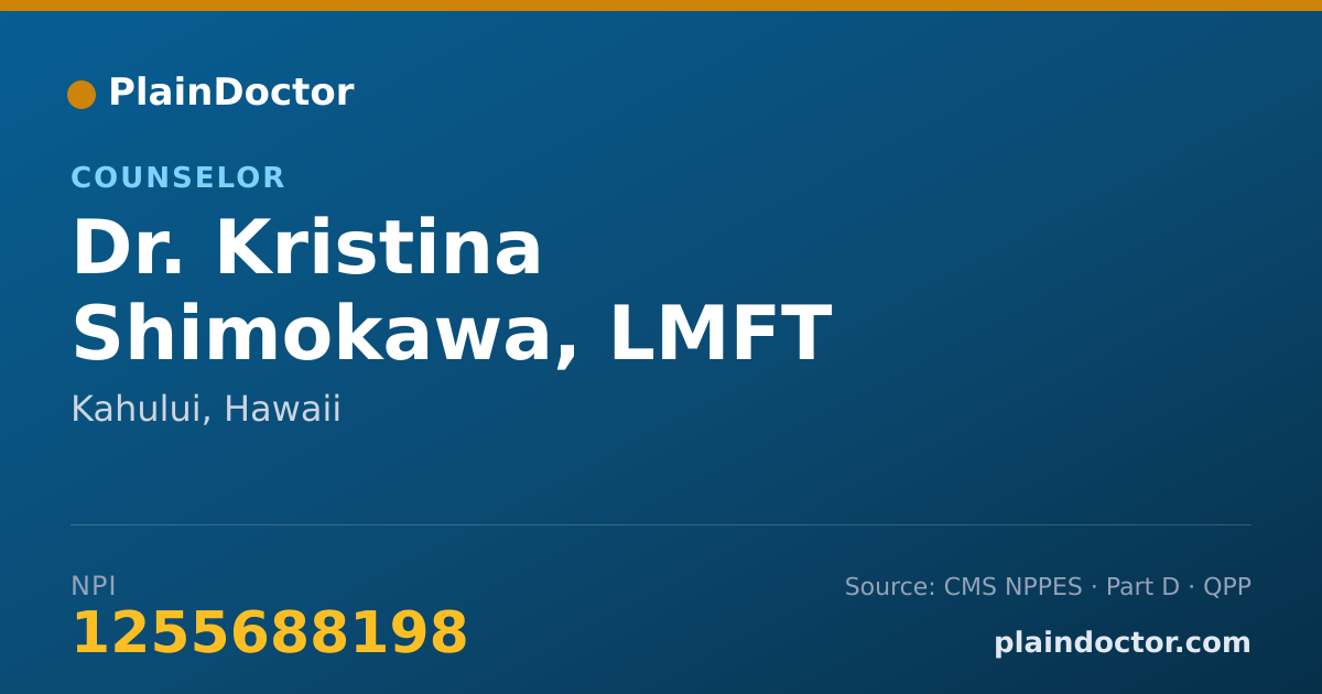 Shareable card for Kristina Shimokawa, LMFT - Counselor, Kahului, HI