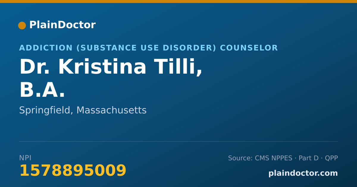 Shareable card for Kristina Tilli, B.A. - Addiction (Substance Use Disorder) Counselor, Springfield, MA