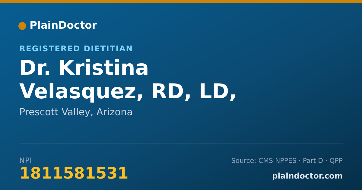 Shareable card for Kristina Velasquez, RD, LD, CNSC. - Registered Dietitian, Prescott Valley, AZ