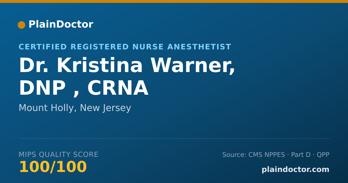 Shareable card for Kristina Warner, DNP , CRNA - Certified Registered Nurse Anesthetist, Mount Holly, NJ