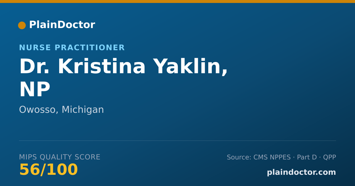 Shareable card for Kristina Yaklin, NP - Nurse Practitioner, Owosso, MI