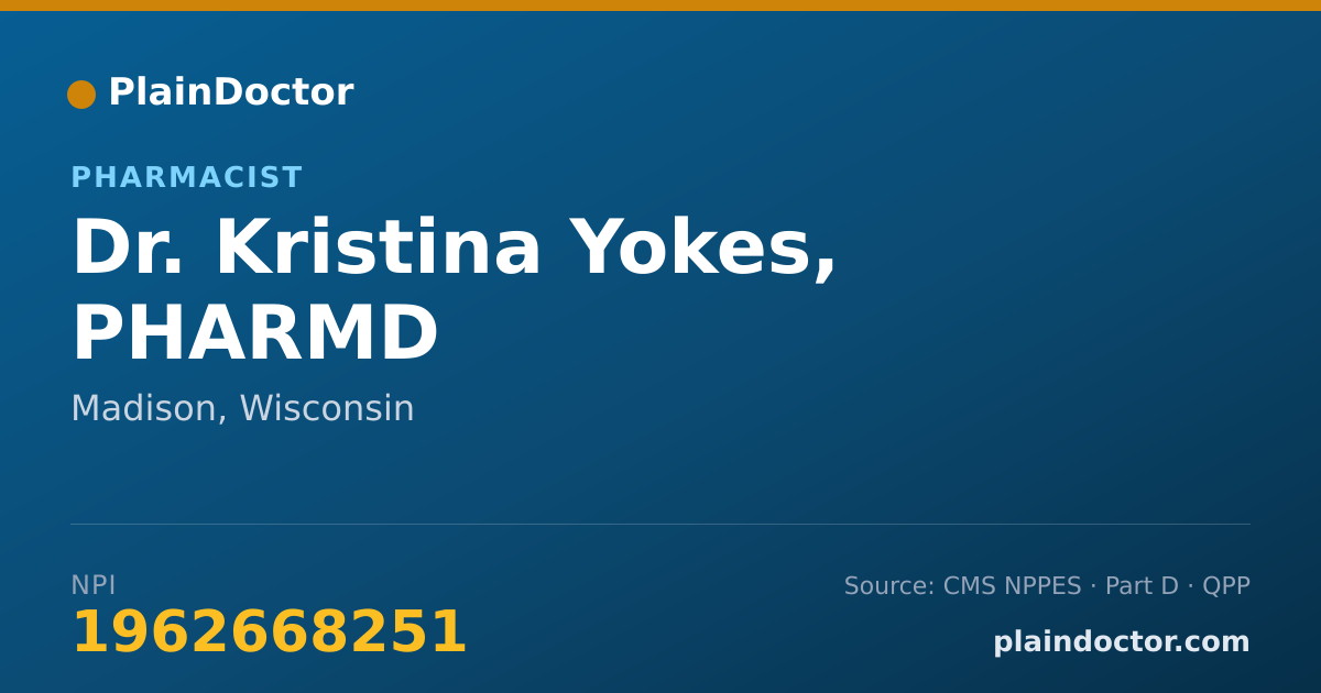 Shareable card for Kristina Yokes, PHARMD - Pharmacist, Madison, WI