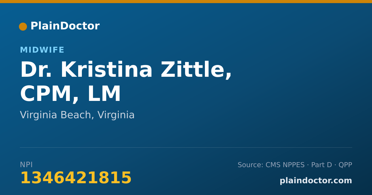 Shareable card for Kristina Zittle, CPM, LM - Midwife, Virginia Beach, VA
