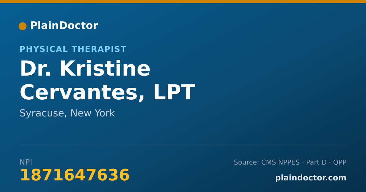 Shareable card for Kristine Cervantes, LPT - Physical Therapist, Syracuse, NY