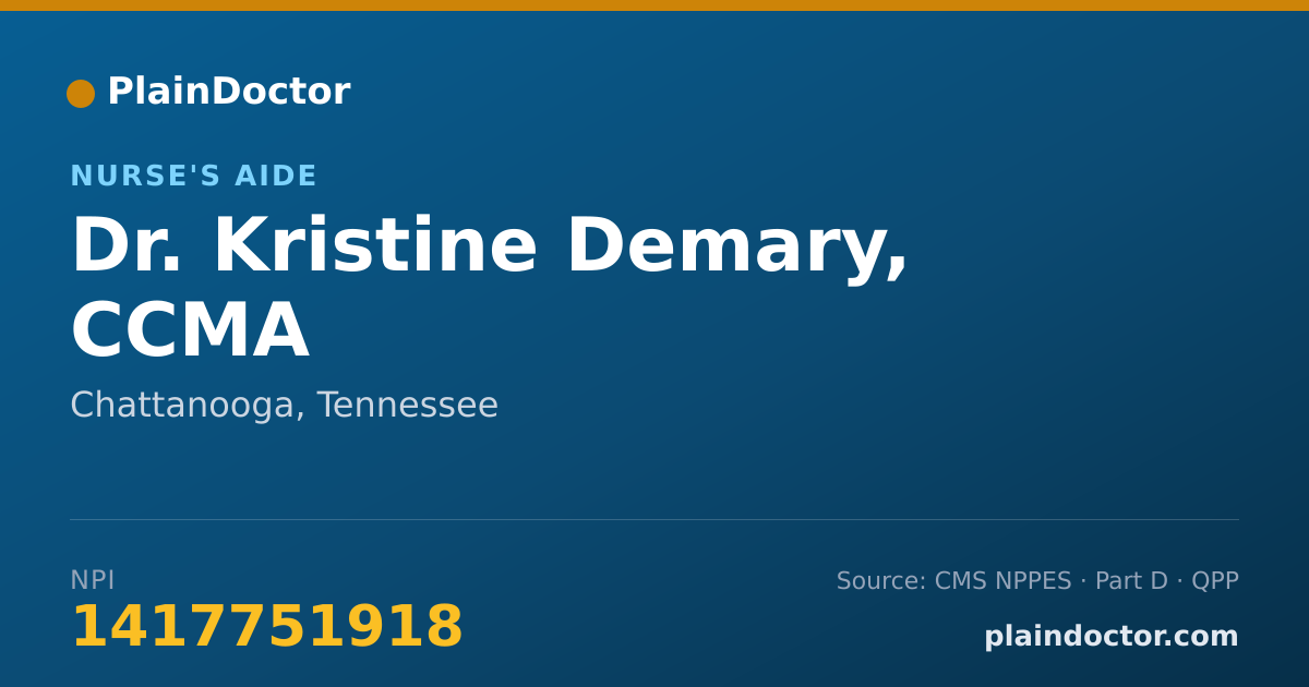 Shareable card for Kristine Demary, CCMA - Nurse's Aide, Chattanooga, TN