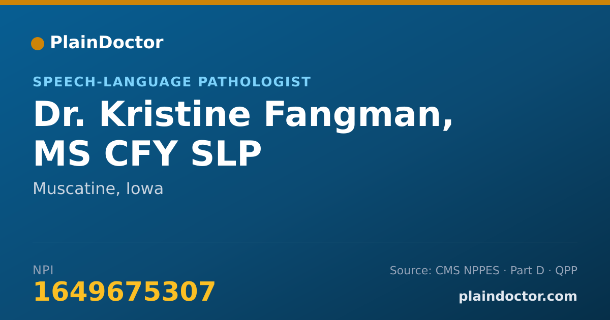 Shareable card for Kristine Fangman, MS CFY SLP - Speech-Language Pathologist, Muscatine, IA