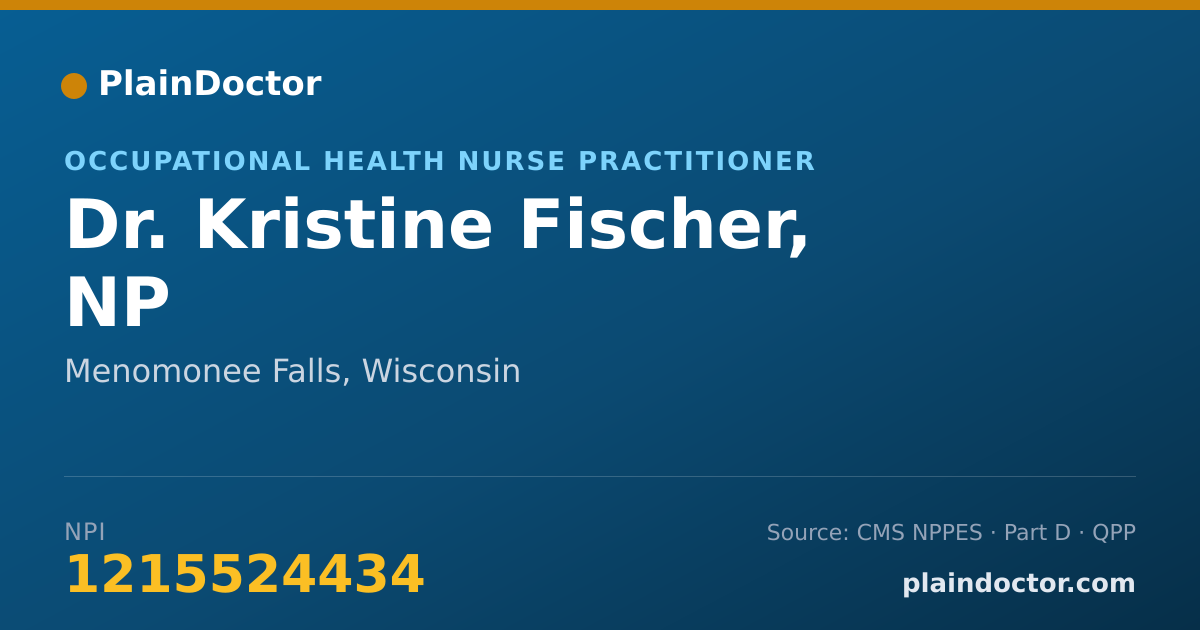 Shareable card for Kristine Fischer, NP - Occupational Health Nurse Practitioner, Menomonee Falls, WI