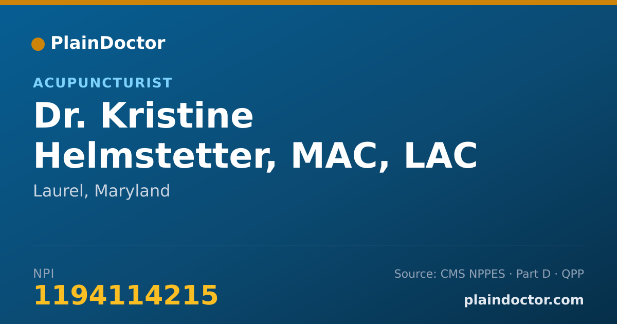 Shareable card for Kristine Helmstetter, MAC, LAC - Acupuncturist, Laurel, MD