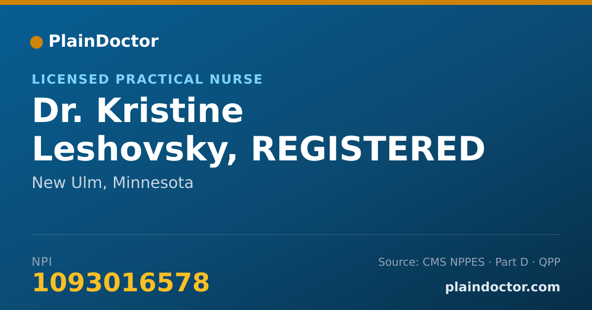 Shareable card for Kristine Leshovsky, REGISTERED NURSE - Licensed Practical Nurse, New Ulm, MN