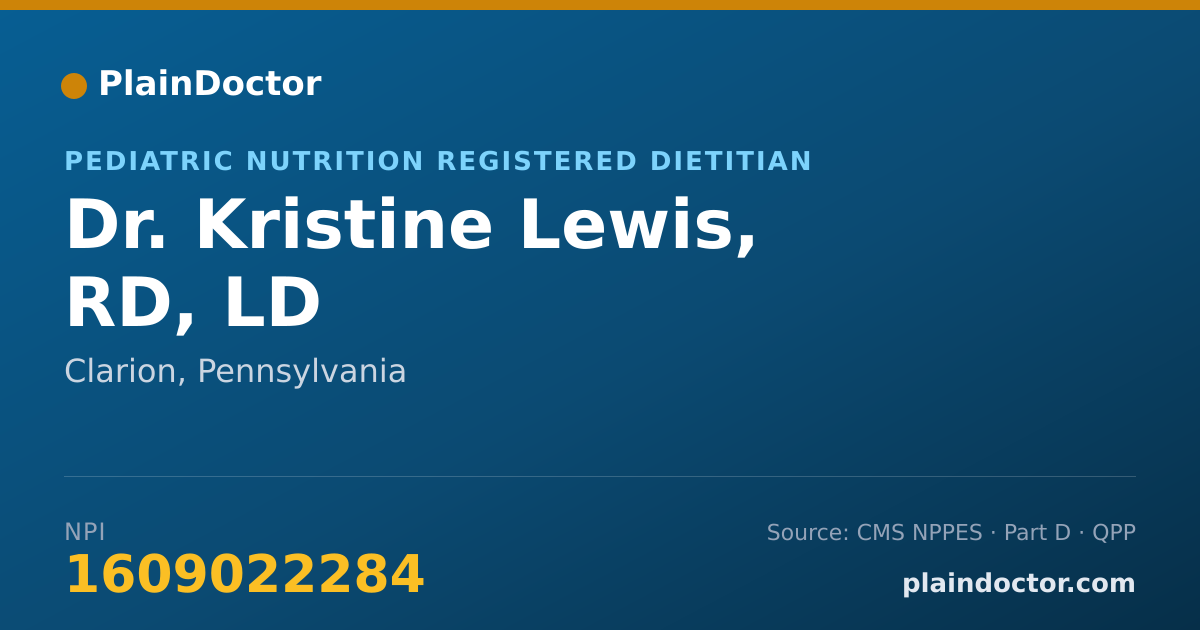 Shareable card for Kristine Lewis, RD, LD - Pediatric Nutrition Registered Dietitian, Clarion, PA