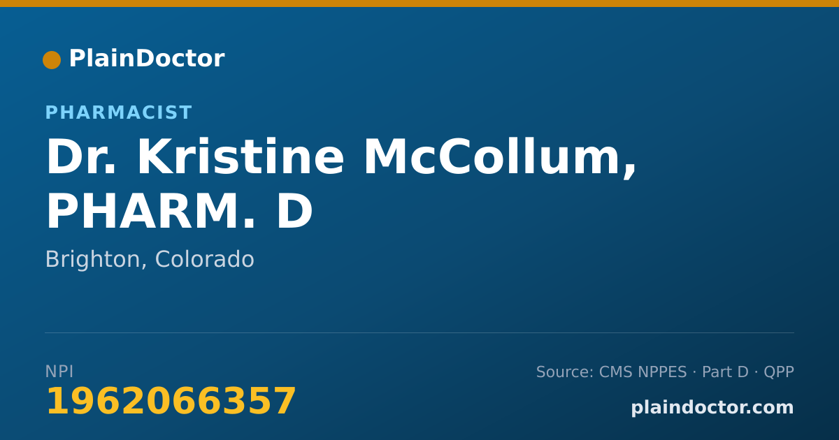Shareable card for Kristine McCollum, PHARM. D - Pharmacist, Brighton, CO