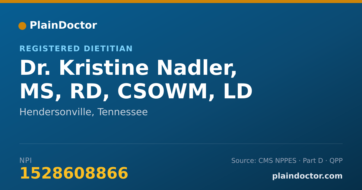 Shareable card for Kristine Nadler, MS, RD, CSOWM, LD - Registered Dietitian, Hendersonville, TN