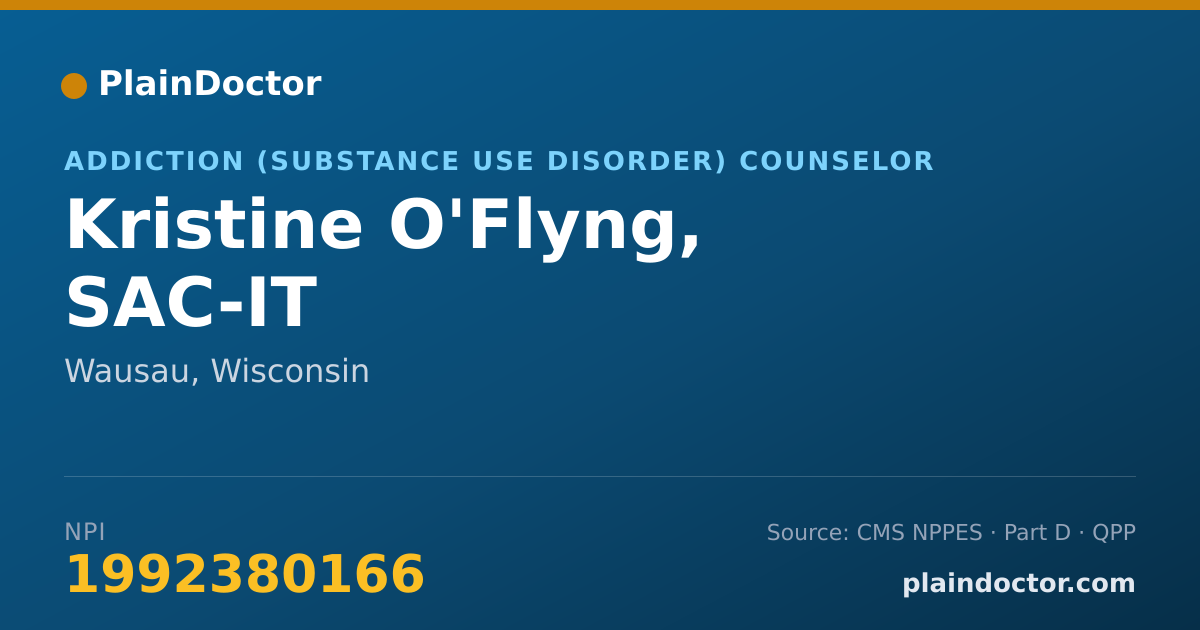 Shareable card for Kristine O'Flyng, SAC-IT - Addiction (Substance Use Disorder) Counselor, Wausau, WI
