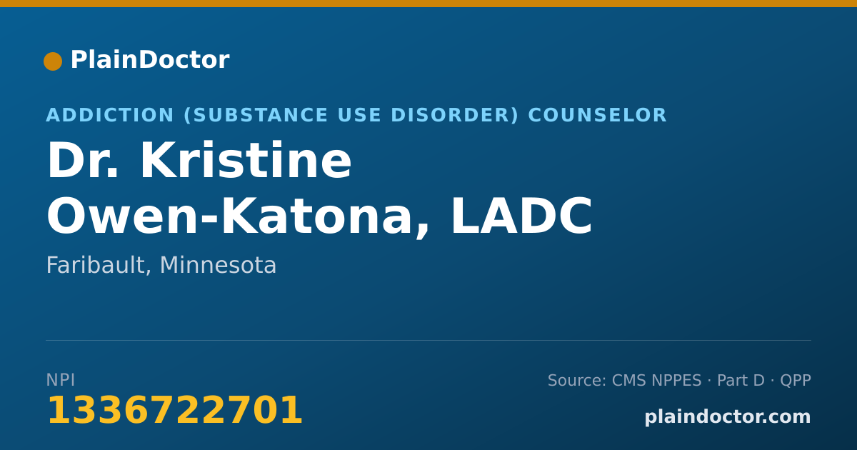 Shareable card for Kristine Owen-Katona, LADC - Addiction (Substance Use Disorder) Counselor, Faribault, MN
