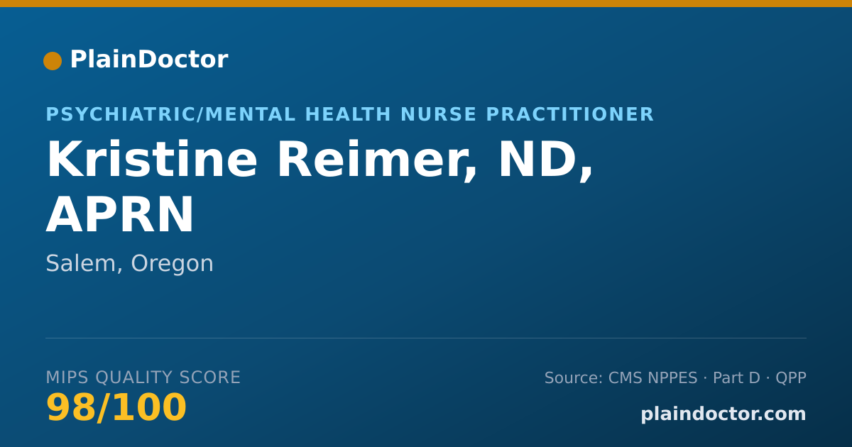 Shareable card for Kristine Reimer, ND, APRN - Psychiatric/Mental Health Nurse Practitioner, Salem, OR