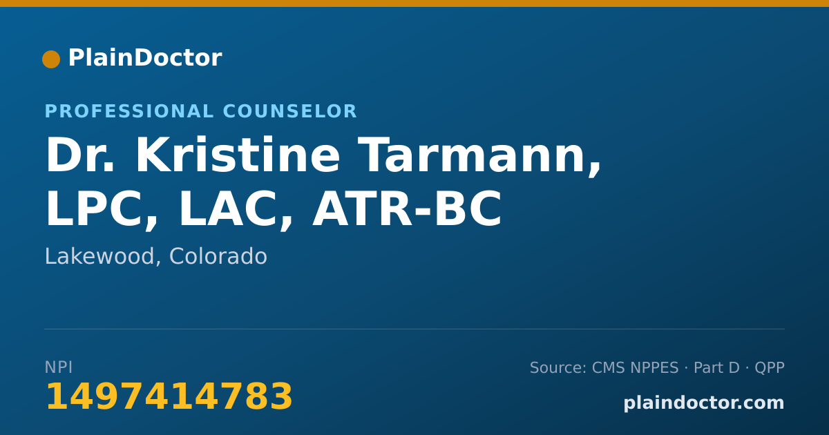 Shareable card for Kristine Tarmann, LPC, LAC, ATR-BC - Professional Counselor, Lakewood, CO