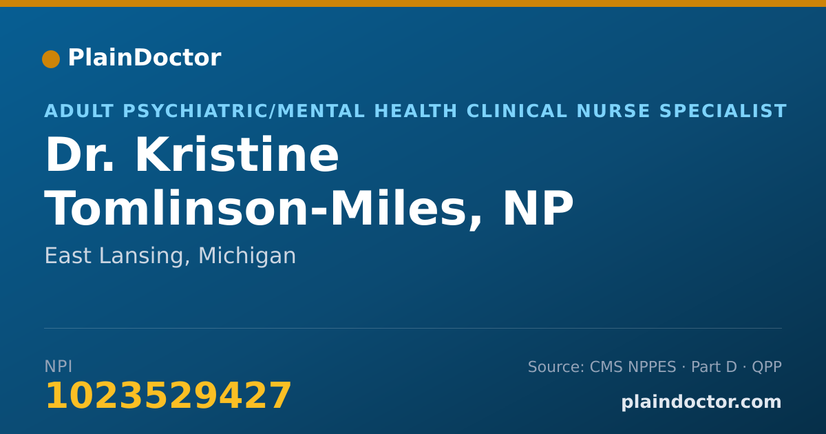 Shareable card for Kristine Tomlinson-Miles, NP - Adult Psychiatric/Mental Health Clinical Nurse Specialist, East Lansing, MI