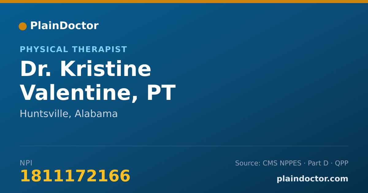 Shareable card for Kristine Valentine, PT - Physical Therapist, Huntsville, AL