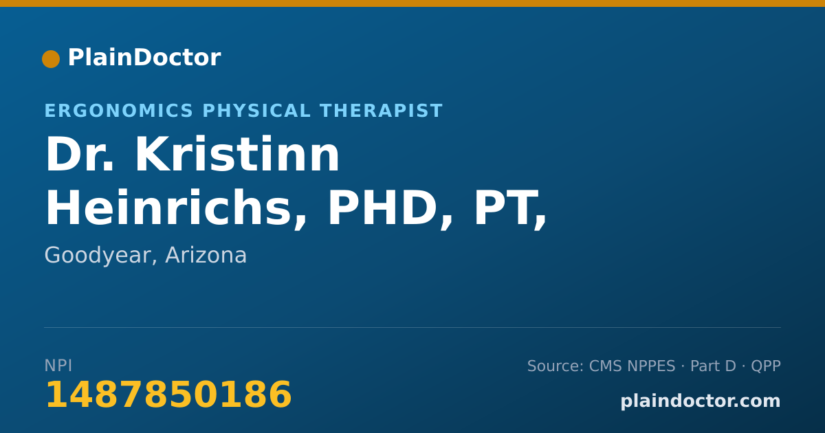 Shareable card for Kristinn Heinrichs, PHD, PT, SCS, ATC - Ergonomics Physical Therapist, Goodyear, AZ