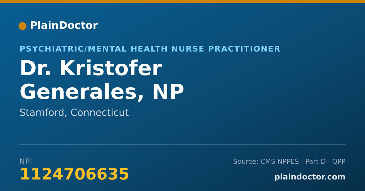Shareable card for Kristofer Generales, NP - Psychiatric/Mental Health Nurse Practitioner, Stamford, CT
