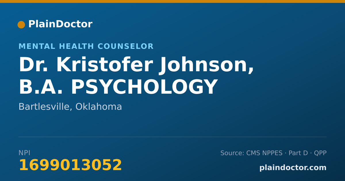 Shareable card for Kristofer Johnson, B.A. PSYCHOLOGY - Mental Health Counselor, Bartlesville, OK