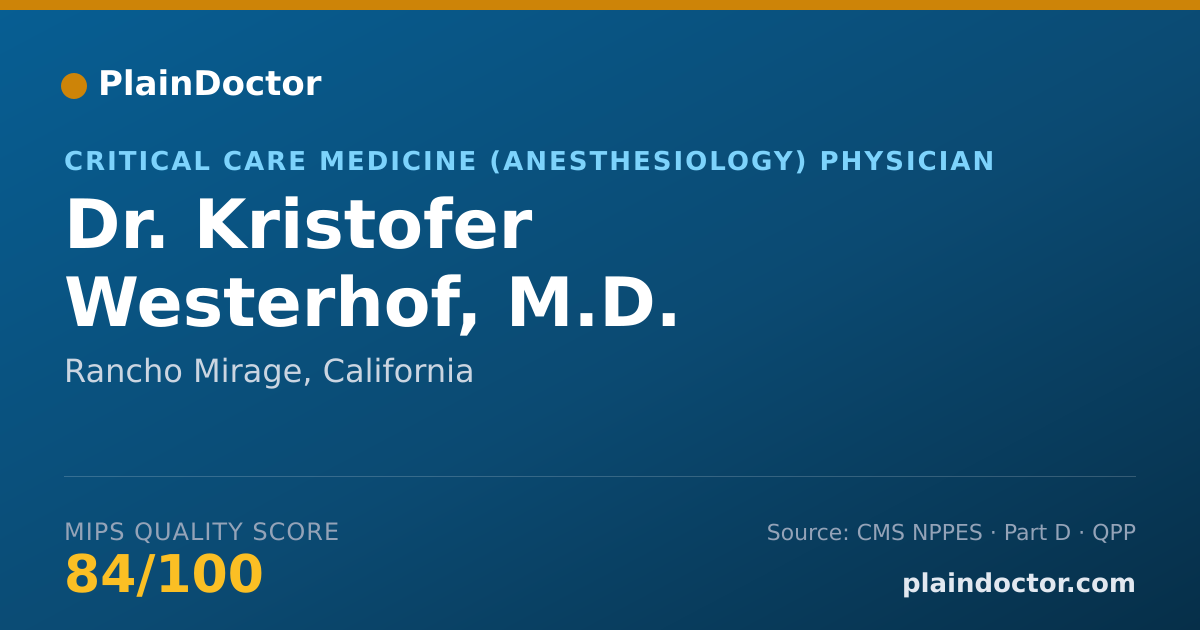Shareable card for Kristofer Westerhof, M.D. - Critical Care Medicine (Anesthesiology) Physician, Rancho Mirage, CA