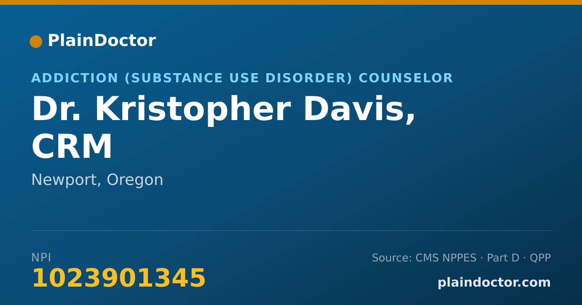 Shareable card for Kristopher Davis, CRM - Addiction (Substance Use Disorder) Counselor, Newport, OR