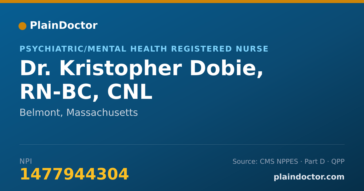 Shareable card for Kristopher Dobie, RN-BC, CNL - Psychiatric/Mental Health Registered Nurse, Belmont, MA