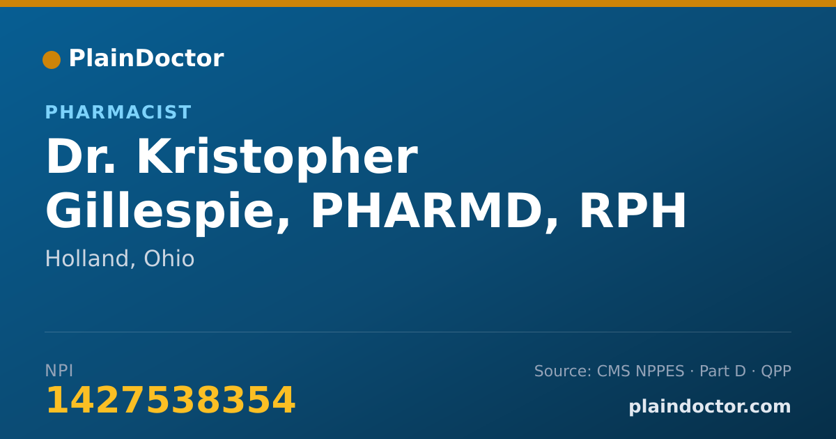 Shareable card for Kristopher Gillespie, PHARMD, RPH - Pharmacist, Holland, OH