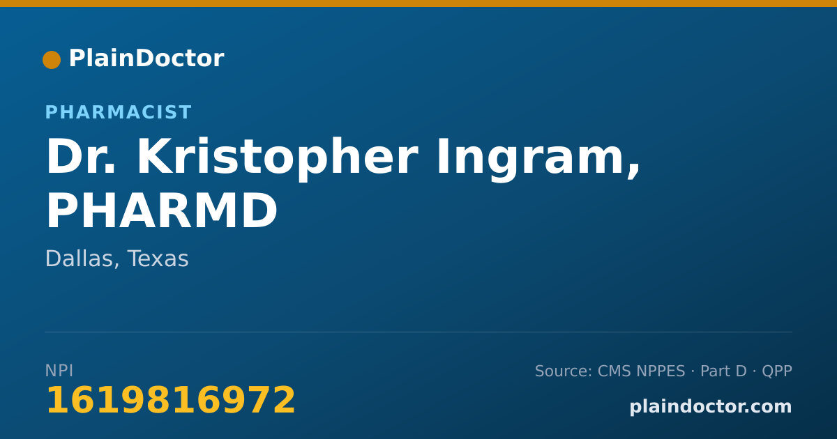 Shareable card for Kristopher Ingram, PHARMD - Pharmacist, Dallas, TX
