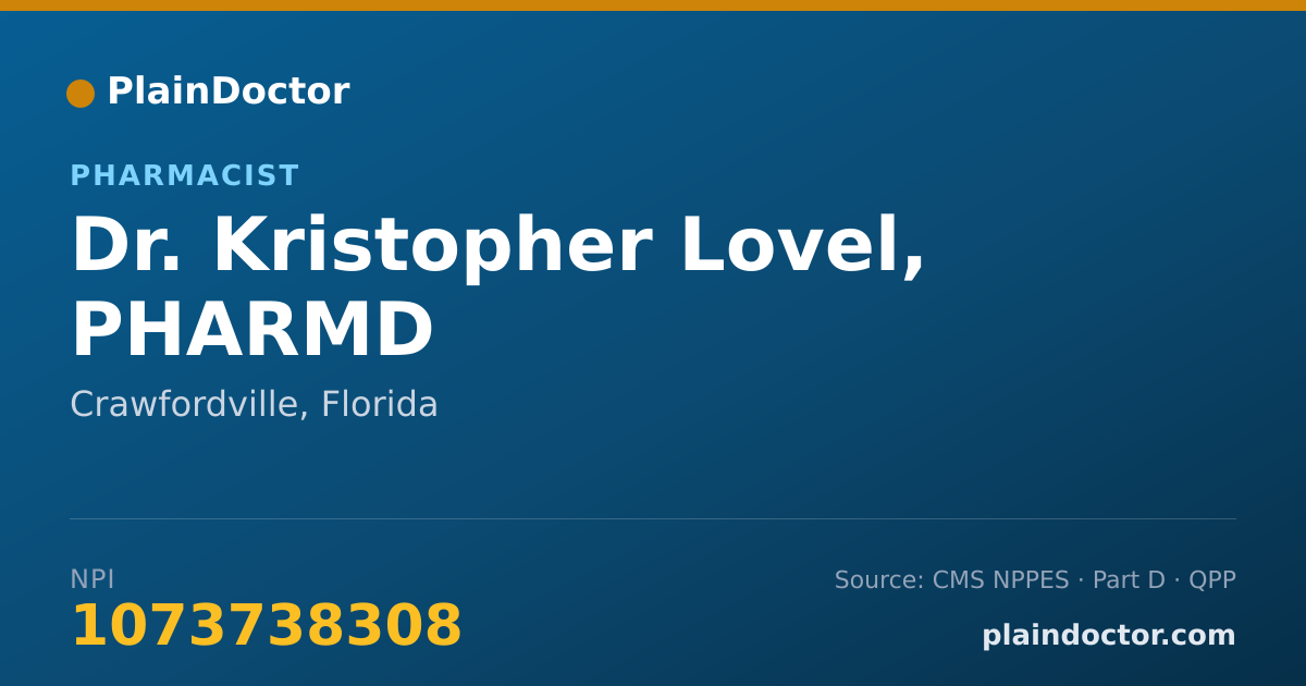 Shareable card for Kristopher Lovel, PHARMD - Pharmacist, Crawfordville, FL