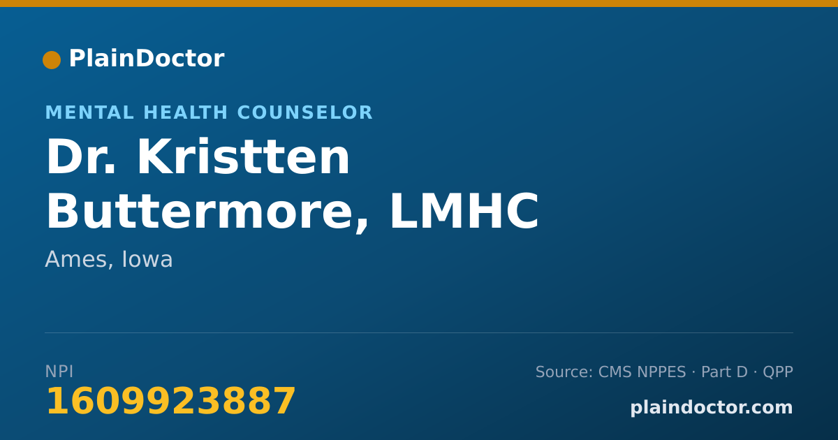 Shareable card for Kristten Buttermore, LMHC - Mental Health Counselor, Ames, IA