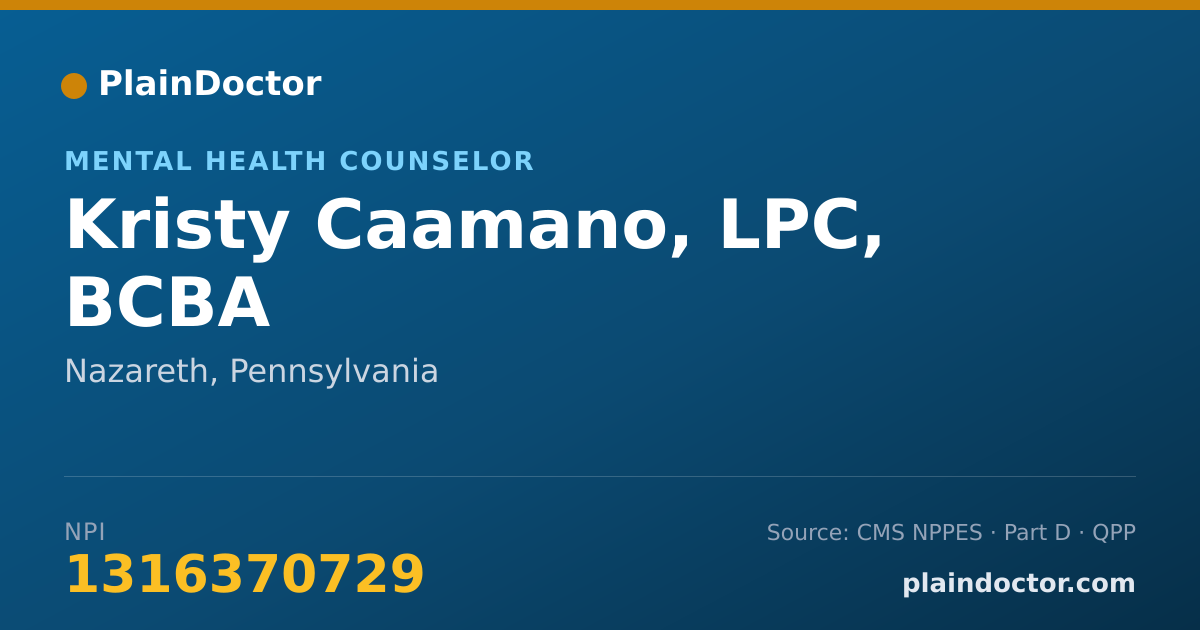 Shareable card for Kristy Caamano, LPC, BCBA - Mental Health Counselor, Nazareth, PA