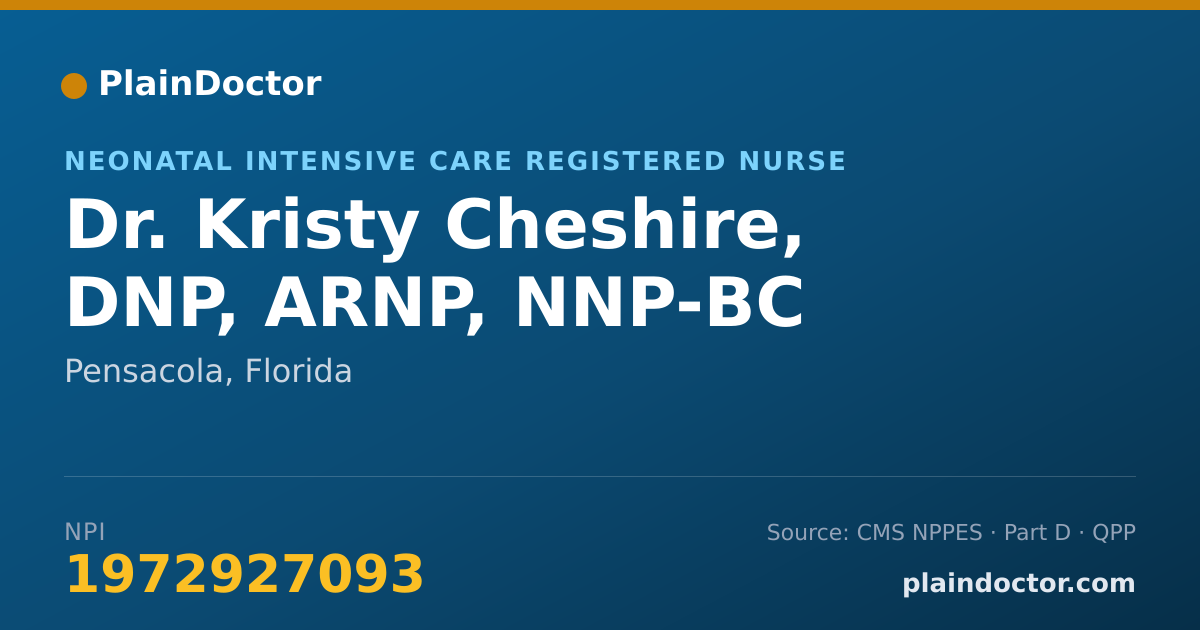 Shareable card for Kristy Cheshire, DNP, ARNP, NNP-BC - Neonatal Intensive Care Registered Nurse, Pensacola, FL