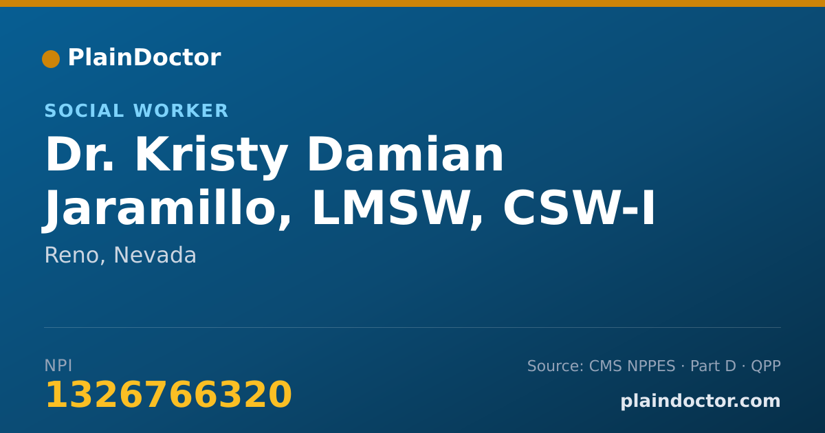 Shareable card for Kristy Damian Jaramillo, LMSW, CSW-I - Social Worker, Reno, NV