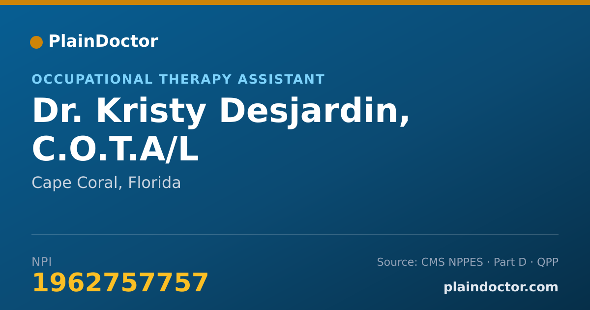 Shareable card for Kristy Desjardin, C.O.T.A/L - Occupational Therapy Assistant, Cape Coral, FL